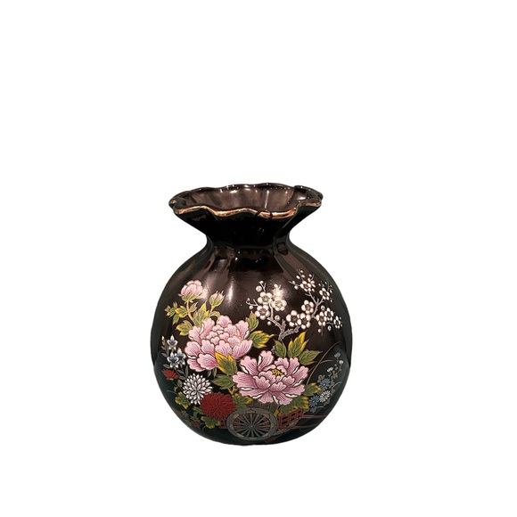 Vintage ceramic  vase floral design  ruffle   Top with gold trim made in Japan - Picture 1 of 5